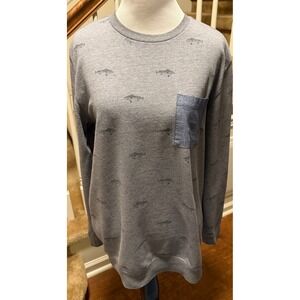 On The Byas Mens Gray Fish Print Long Sleeve Crewneck Sweatshirt Medium